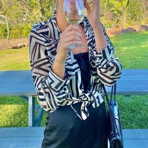 Black and Cream Printed Sheer Button up